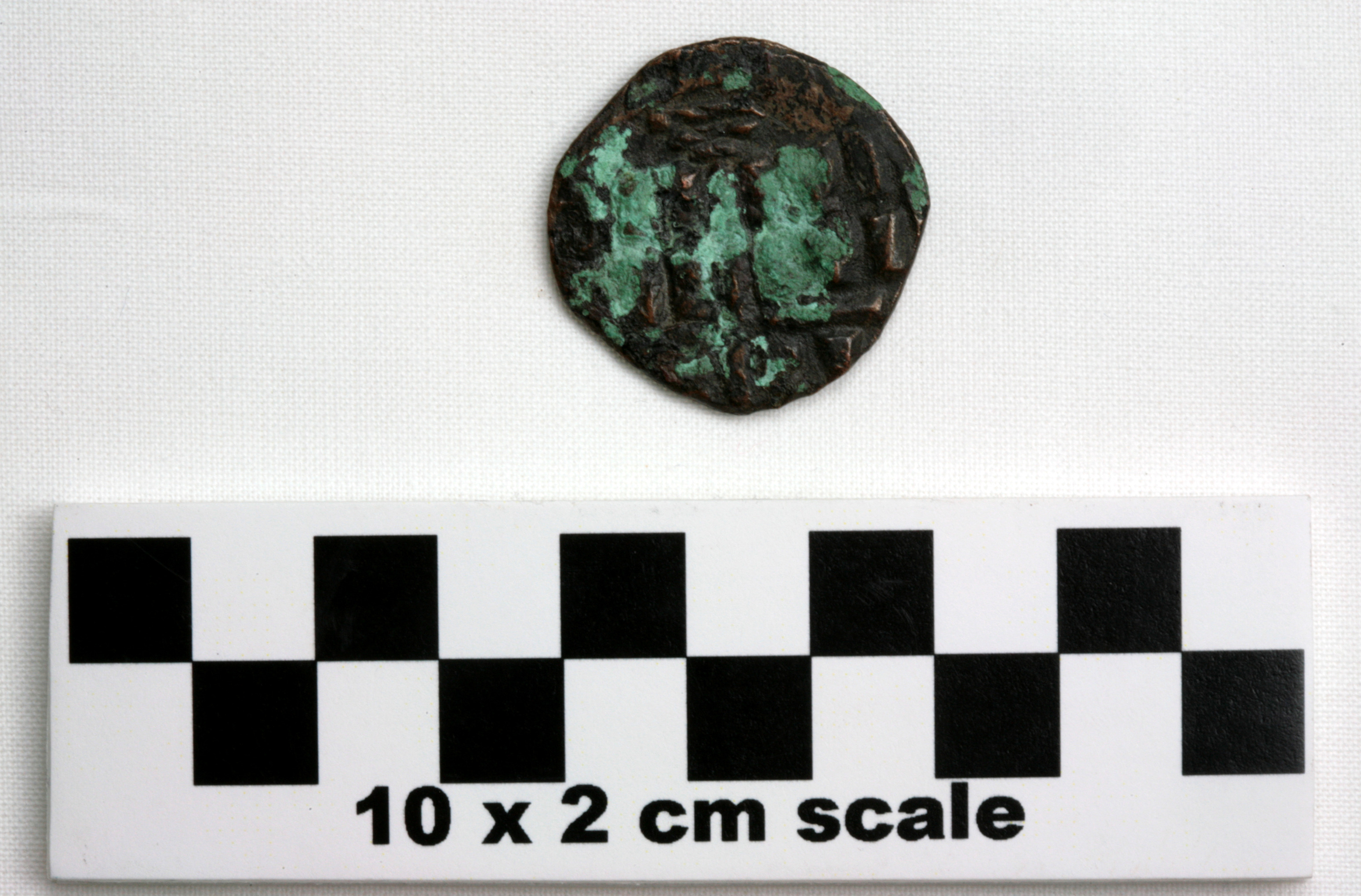 Image of item of type Coin and color Bronze, very dark gray, & pale green corrosion