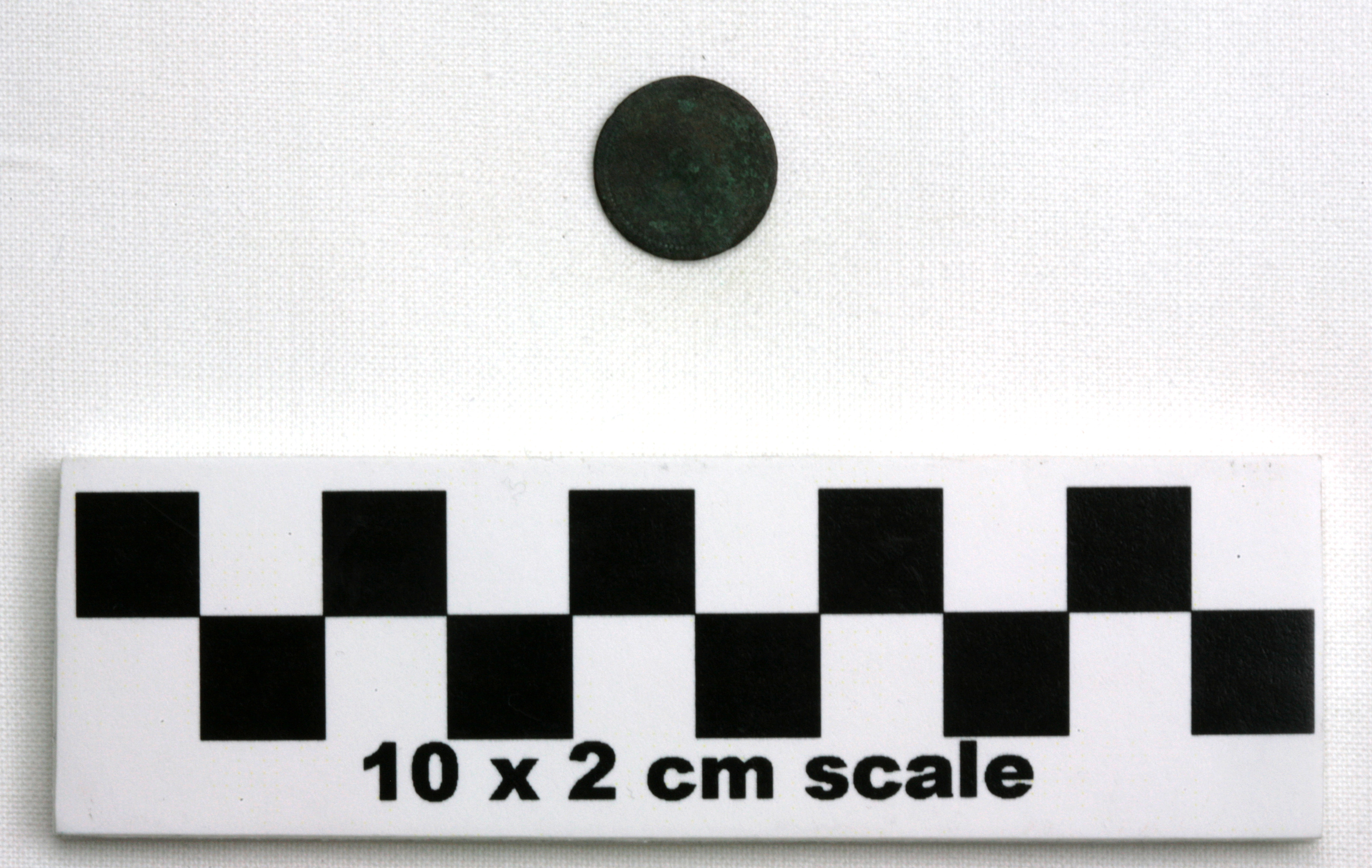 Image of item of type Coin and color very dark gray, corrosion-pale green, grayish green