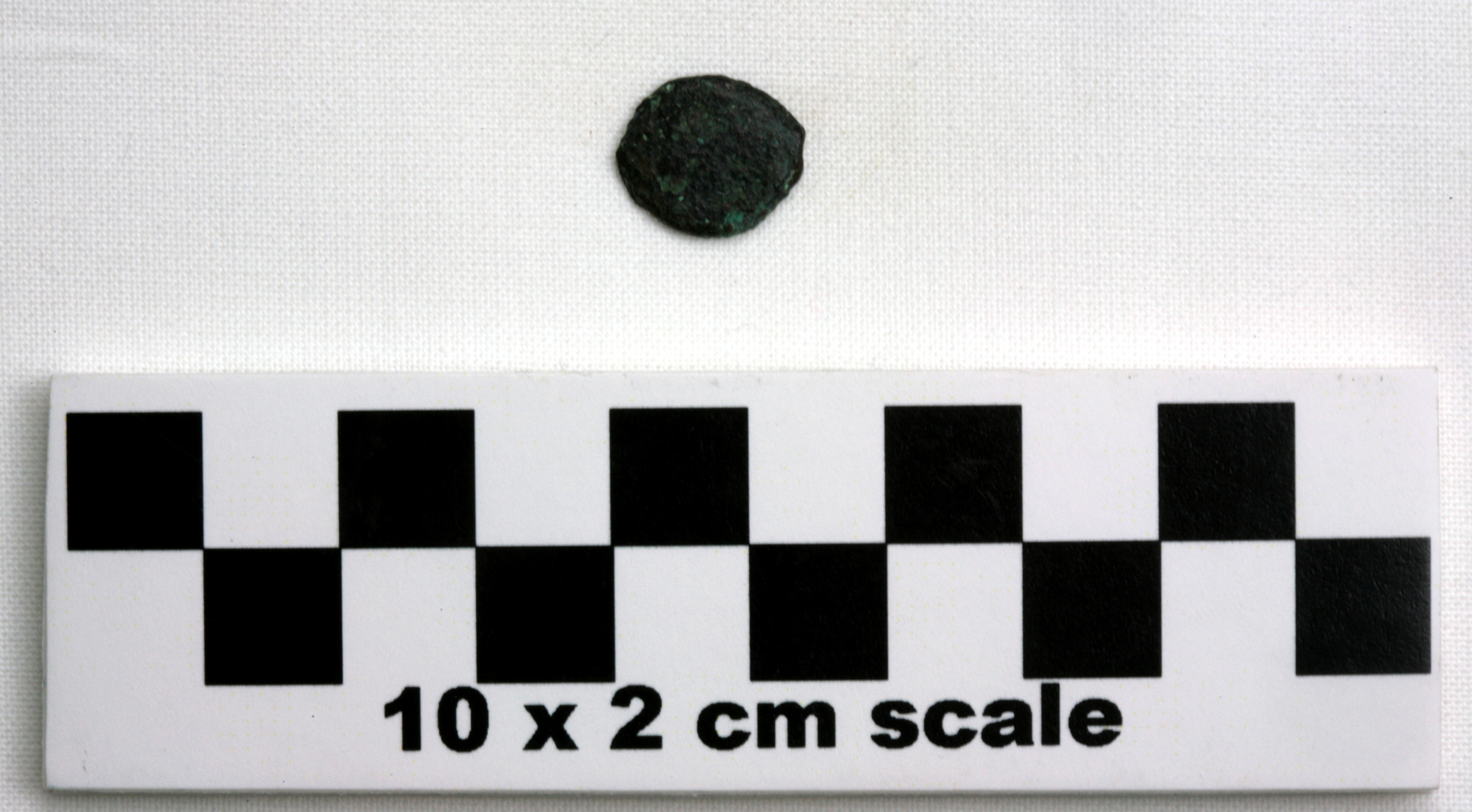 Image of item of type Coin and color very dark gray, corrosion-bluish green, dusky red
