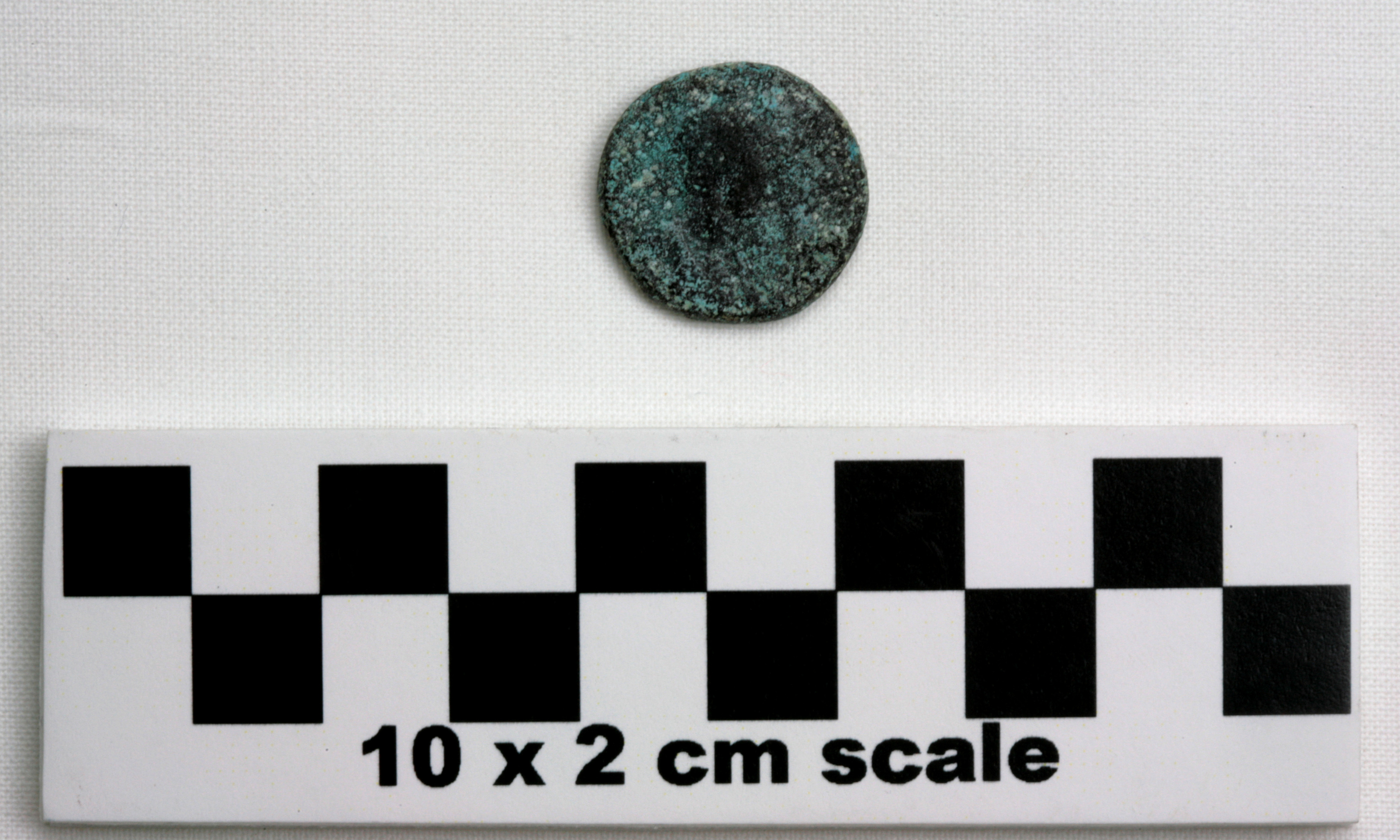 Image of item of type Coin and color very dark gray, corrosion-white, pale green