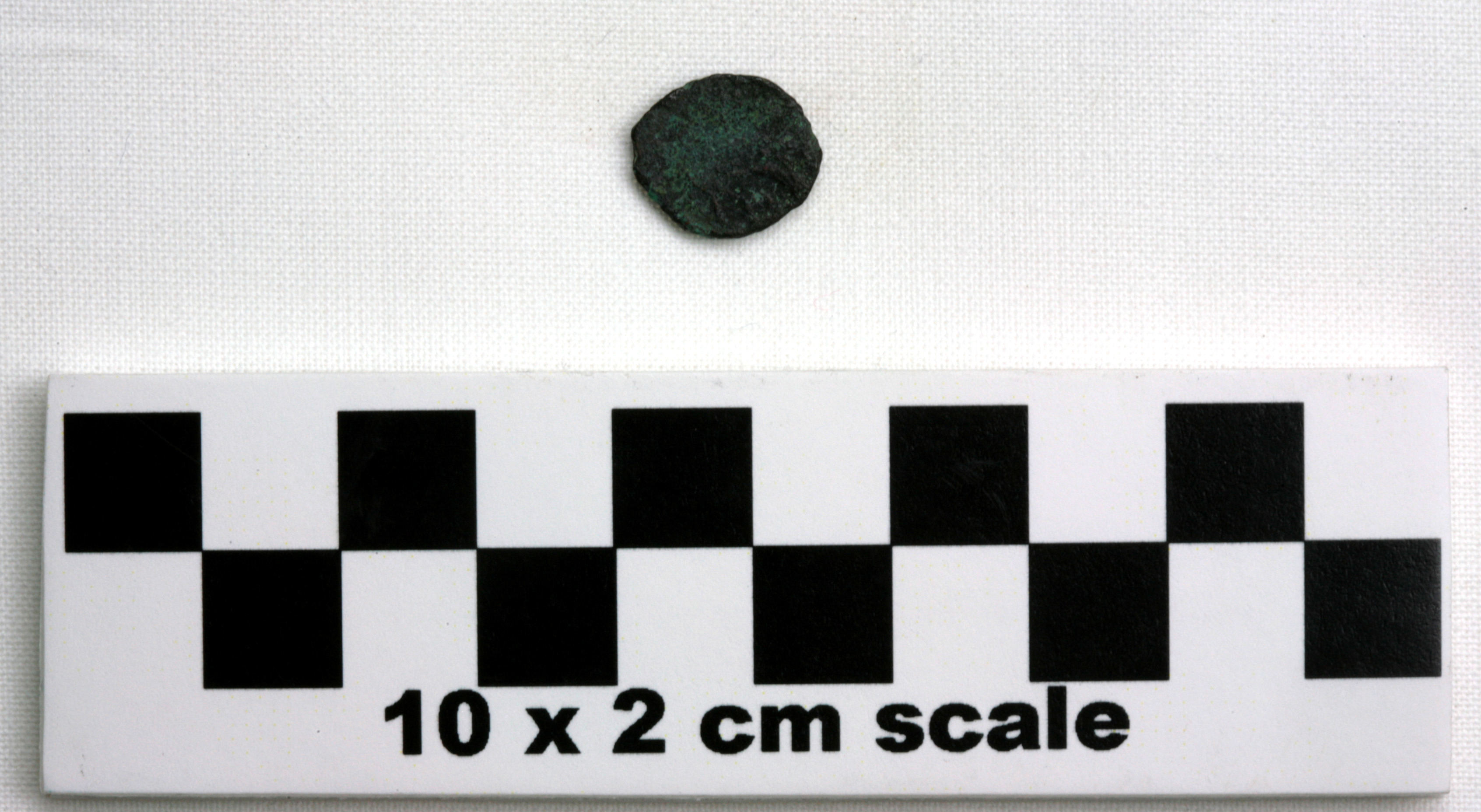 Image of item of type Coin and color very dark gray, corrosion-bluish green, dusky red
