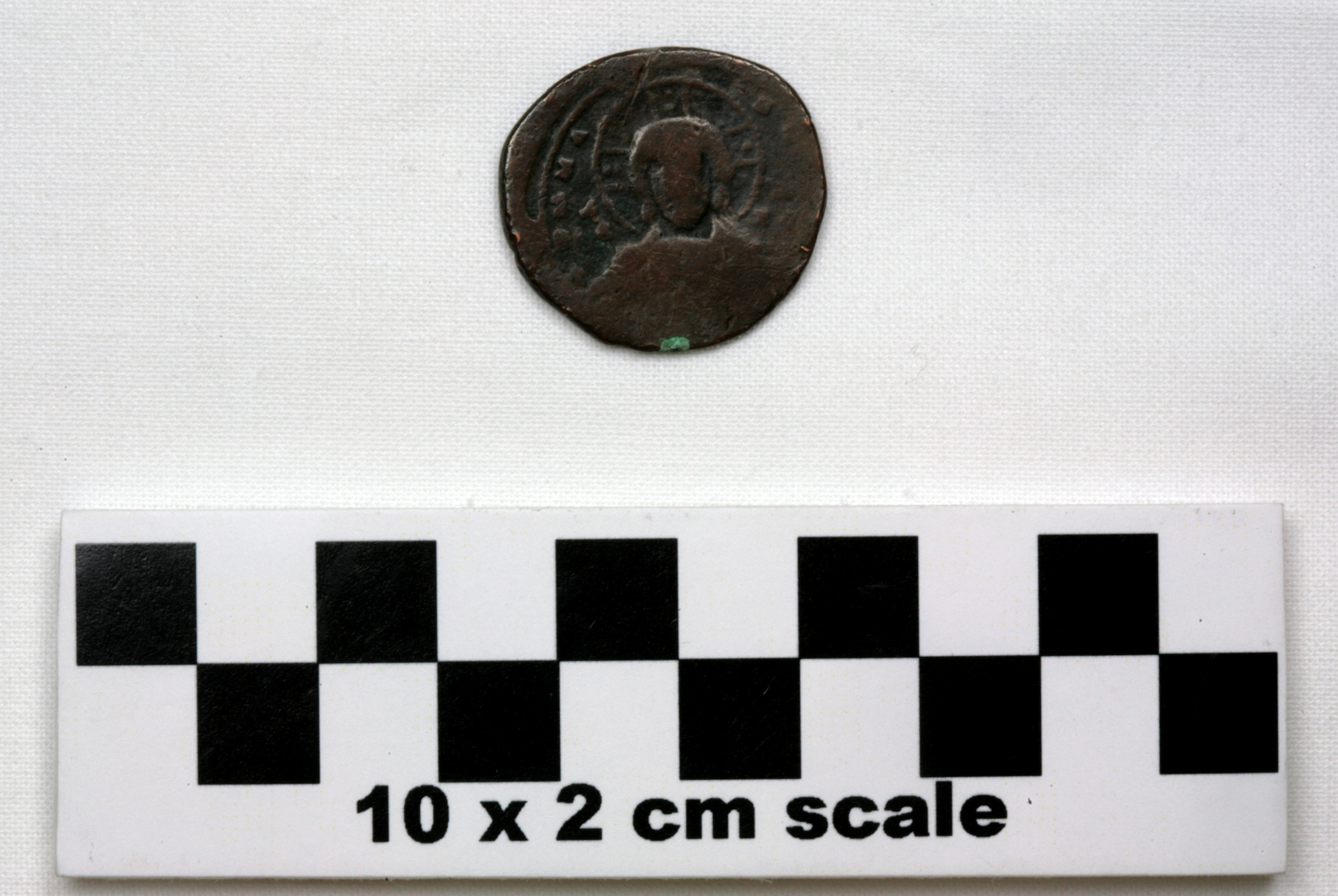 Image of item of type Coin and color Bronze, very dk gray, pale green corrosion
