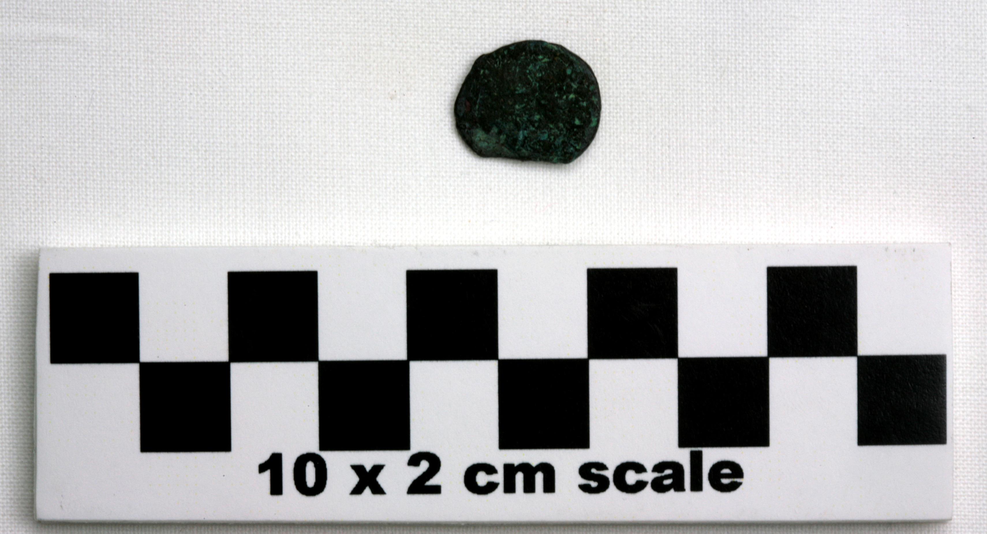 Image of item of type Coin and color very dark gray, corrosion-pale green, grayish green