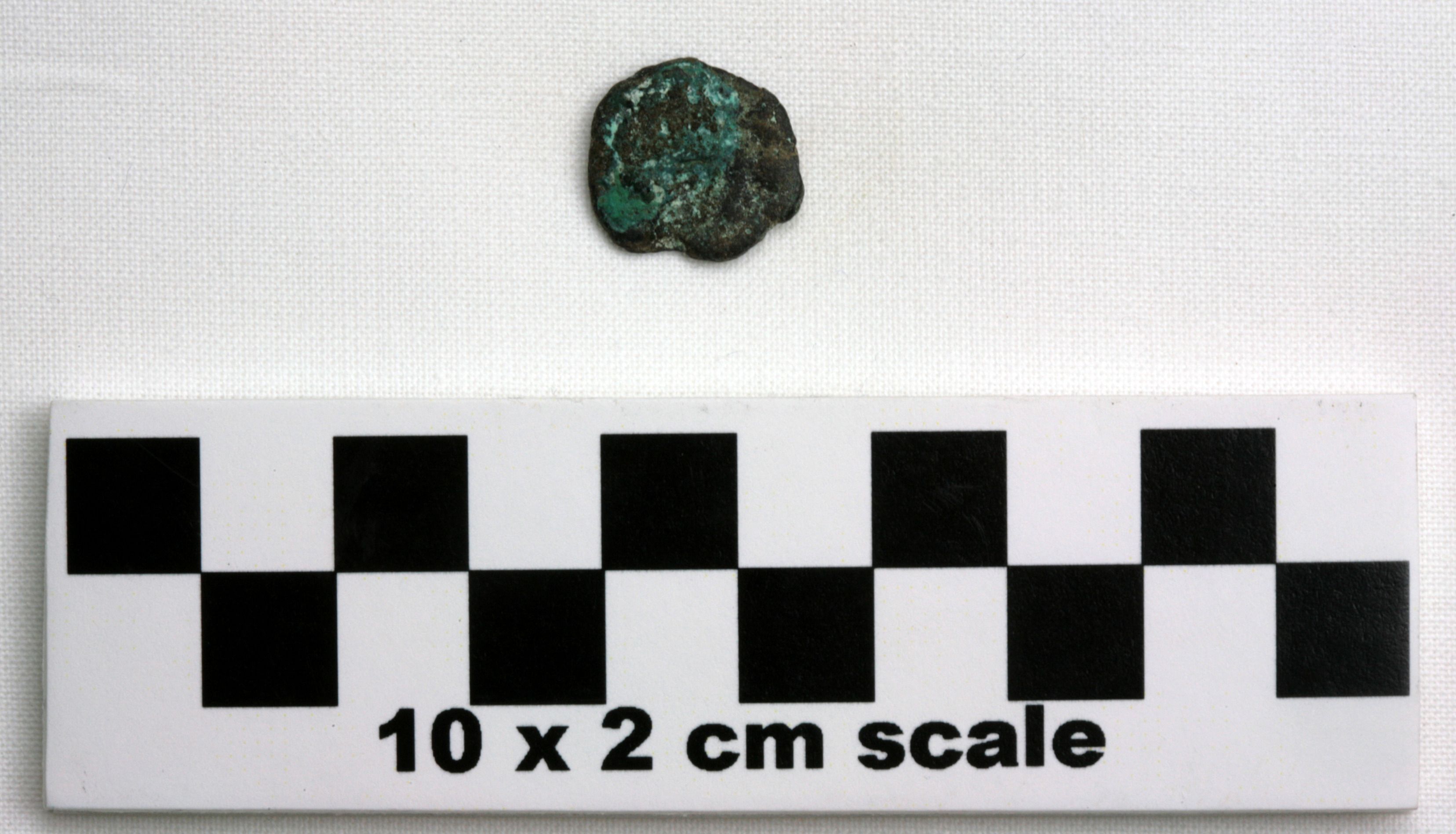 Image of item of type Coin and color dark brown, corrosion-white, bluish green