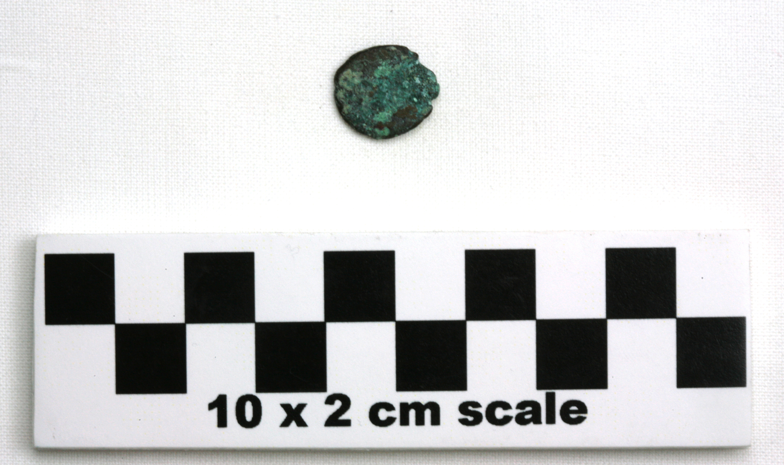Image of item of type Coin and color very dark grayish brown, corrosion-pale green, white, very dark grayish green