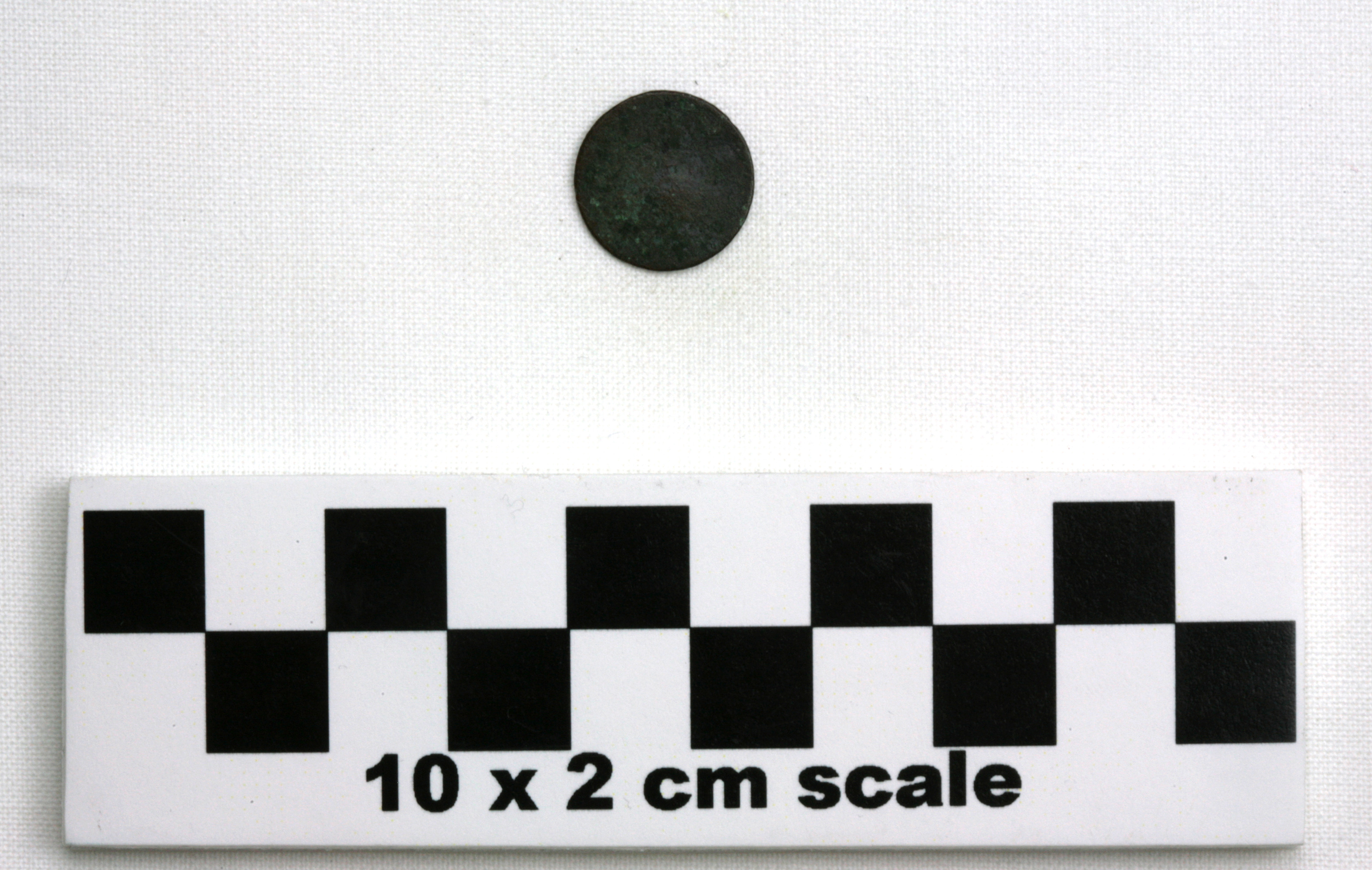 Image of item of type Coin and color very dark gray, corrosion-pale green, grayish green