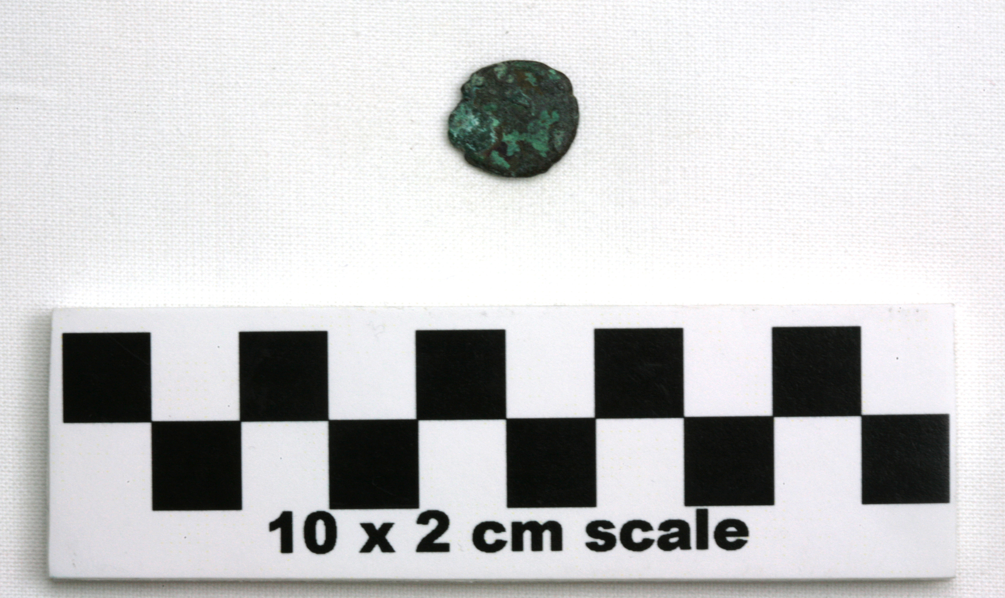 Image of item of type Coin and color very dark grayish brown, corrosion-pale green, white, very dark grayish green