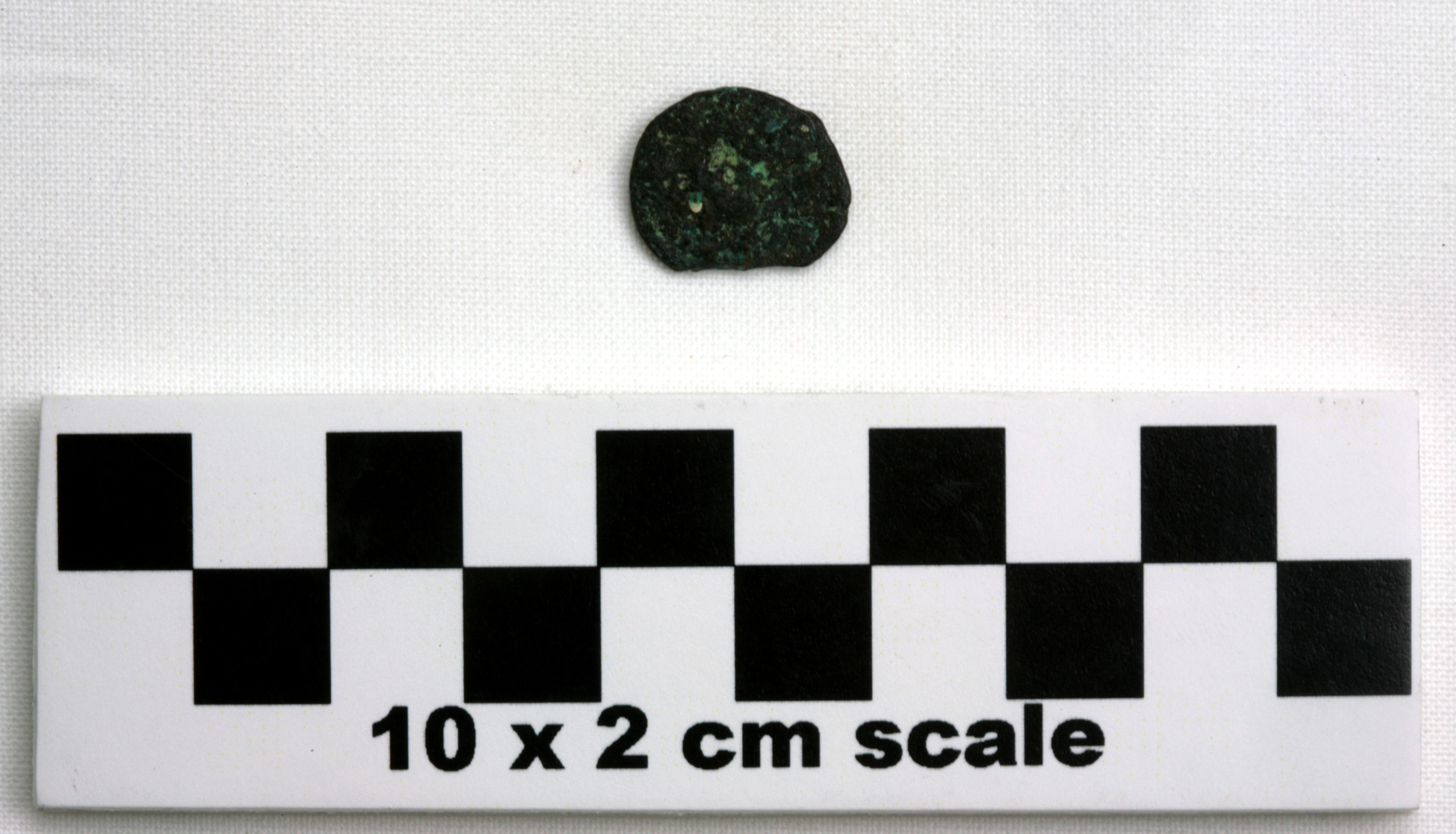 Image of item of type Coin and color very dark gray, corrosion-pale green, grayish green