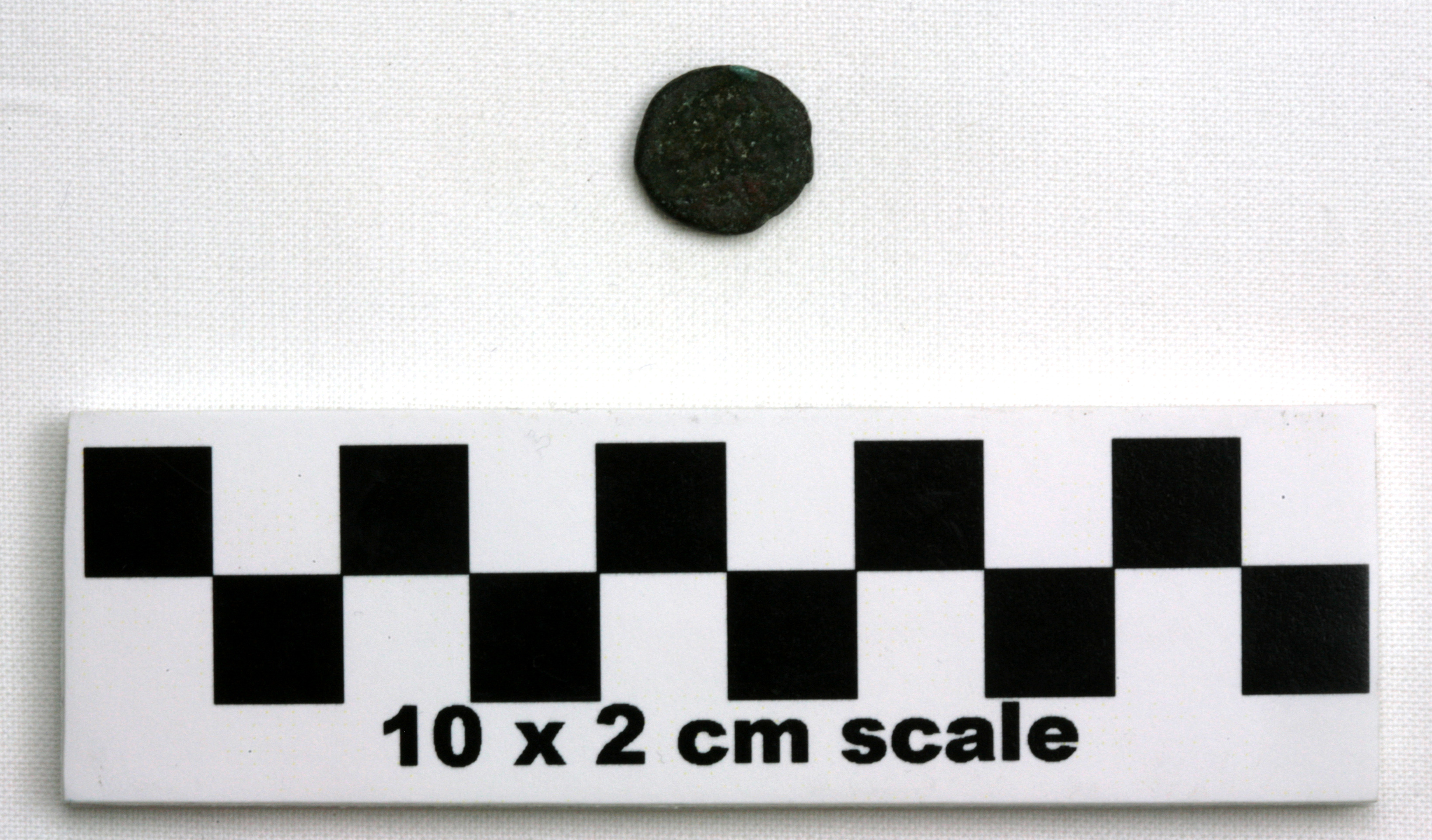 Image of item of type Coin and color greenish black, corrosion-pale green, bluish green, red
